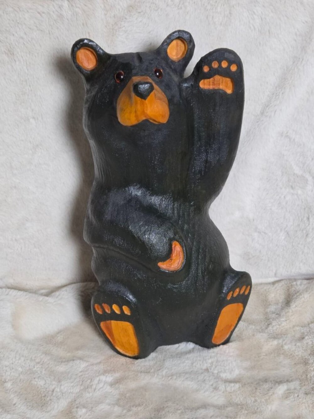 BSC Big Sky Carvers Jeff Fleming Solid Wood 13" Waving Bear Paw Up Sculpture VTG